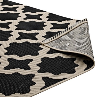 Black and Beige 4' x 6' Trellis Indoor/Outdoor Rug