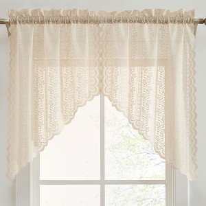 HLC.ME Sophia Floral Rod Pocket Lace Short Cafe Swags for Small Windows, Kitchens, and Basements - Set of 2 - 1 of 4
