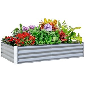 NAYSAYE Galvanized Raised Garden Bed Large Outdoor Metal Planter Box for Vegetables Fruits and Flowers, Silver, 70.87"*35.43"*11.81" - 1 of 4