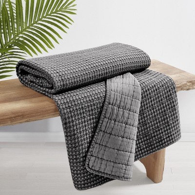 Charcoal Gray Quilted Cotton Waffle Throw Blanket