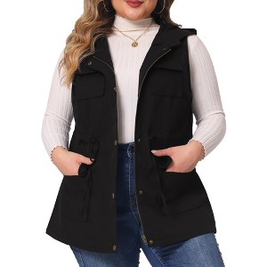 Agnes Orinda Women's Plus Size Utility Sleeveless Anorak Cargo Drawstring Fashion Vests - 1 of 4