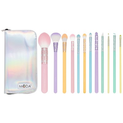 MODA Brush Posh Pastel Signature 13pc Makeup Brush Set with Zip Case, Includes - Pointed Blush, Highlight, Eye Contour, and Smoky Eye Brush