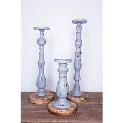 TX USA Corporation Set of 3 Distressed Metal and Wood Pillar Candle Holder - Gray