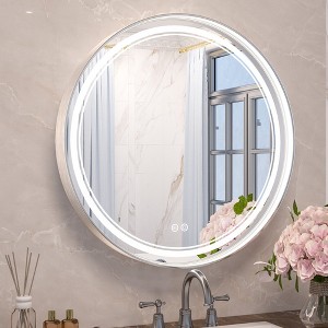Keonjinn Metal Framed LED Round Frontlit Bathroom Vanity Wall Mirror, 3 Color Temperatures Dimmable, Anti-Fog - 1 of 4
