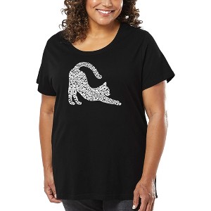 LA Pop Art Stretching Cat - Women's Word Art T-Shirt - 1 of 4