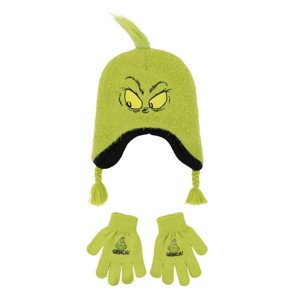 The Grinch Big Face 2-Piece Beanie Youth Hat & Magic Gloves Set - 1 of 4