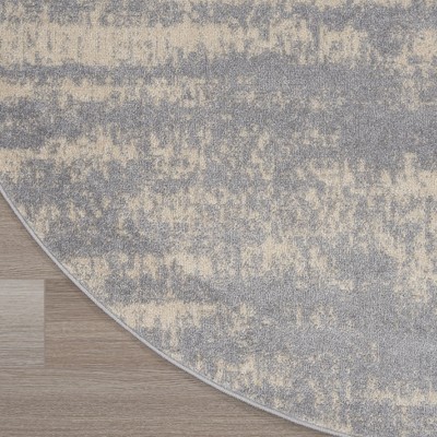 Modern Abstract Grey/Beige Round 8' Synthetic Outdoor Rug