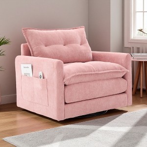 Swivel Barrel Chenille Armchair with Memory Foam and 360-degree Rotation - 1 of 4