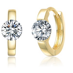 Guili Sterling Silver 14K Gold Plated Huggie Earrings with Clear Moissanite Stones Offer Timeless Sparkle and a Luxe Touch for Everyday Elegance - 1 of 3