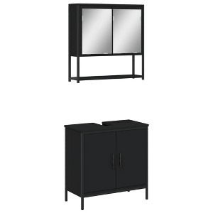 vidaXL 2-Piece Bathroom Furniture Set - Black Engineered Wood with Wall-Mount Mirror Cabinet & Sink Storage, Contemporary Style for Modern Home Decor - 1 of 4