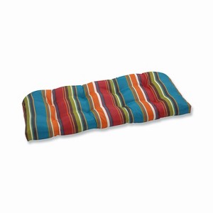 Outdoor Wicker Loveseat Cushion - Brown/Red/Teal Stripe - Pillow Perfect - 1 of 4