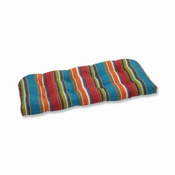 Outdoor Wicker Loveseat Cushion - Brown/Red/Teal Stripe - Pillow Perfect
