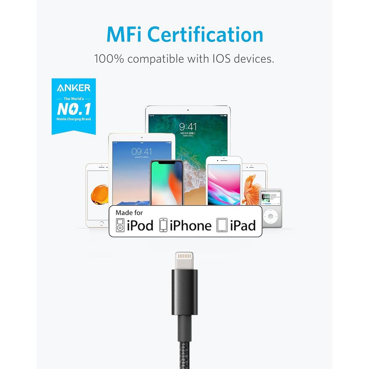 Anker USB-A to Lightning Cable, MFi-Certified, 2-Pack 6 ft Black | Double-Braided Nylon, for iPhone 14/13/12/11 Pro/11/XS Max/XR/8/7/6s Plus & More - thumbnail 2