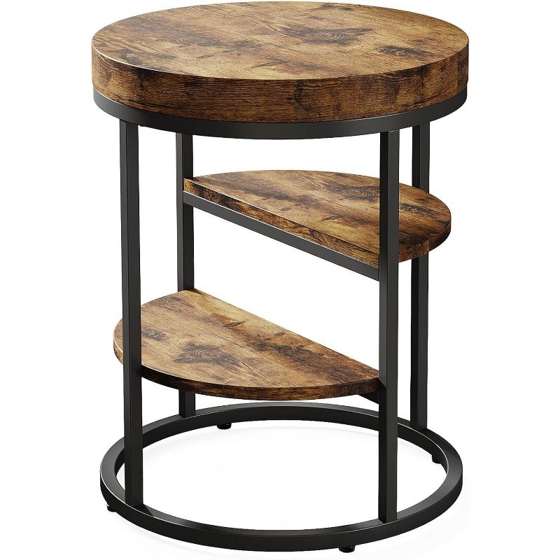 Tribesigns Round End Table with 3 Storage Shelves, Wood Side Table for Small Spaces, Industrial Sofa Side Table for Living Room, Bedroom, 1 of 9