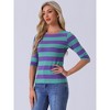 INSPIRE CHIC Women's Stripes Casual Basic Elbow Sleeves Boat Neck Slim Fit T-Shirts - 2 of 4