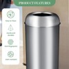 65L/17 Gallon Tall Commercial Trash Can, Round Stainless Steel Open Top Waste Bin, Metal Garbage Bin for Home, Office, Restaurant, Restroom - 4 of 4