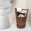 Storied Home Boho Oval Braided Bankuan Bathroom Toilet Paper Basket with Wood Handle, Brown - 2 of 4