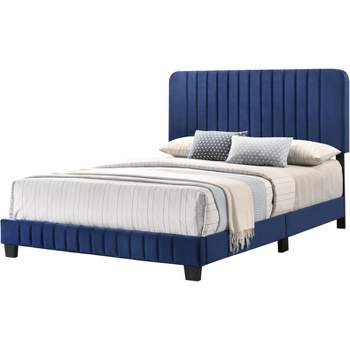 Passion Furniture Lodi Navy Blue Queen Panel Bed