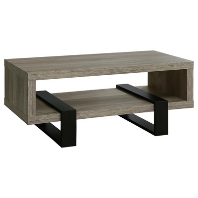 Vynxaria Modern 1-Shelf Coffee Table, Grey Driftwood Finish, Rectangular Shape, Geometric Legs, Clean Lines, Rustic-Contemporary Fusion