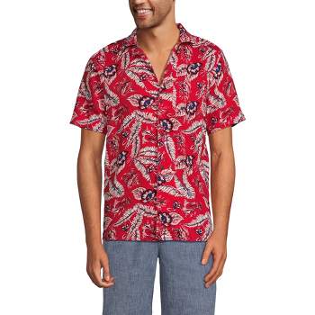 Lands' End Men's Traditional Fit Short Sleeve Camp Collar Hawaiian Shirt