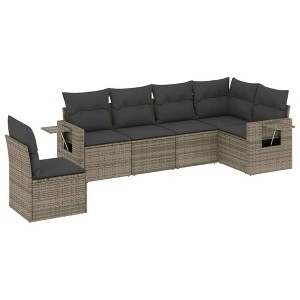 vidaXL 6 Piece Patio Sofa Set with Cushions Gray Poly Rattan - Gray Without Table - 1 of 4