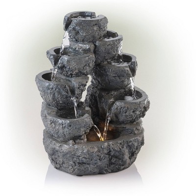 14" Gray Resin 5-Tier Cascading LED Waterfall Fountain