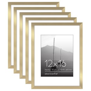 Americanflat 12x16 Picture Frame with Polished Plexiglass - Set of 5 - Use as 8.5x11 Frame with Mat or 12x16 Frame Without Mat - Gold - 1 of 4