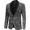 Men's Gold-Foil Printed Suit Jacket Blazer with Velvet-Like Base Fabric Silver Black XL - 3 of 4
