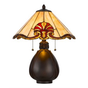 Cal Lighting 60W x 2 Tiffany table lamp with pull chain switch with resin lamp body - 1 of 3