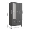 Armoire Closet With 2 Drawers, Wardrobe With Mirror Door And Hanging Rod, Metal Wardrobe For Closet With Magnetic Door-Cuddlewood - 4 of 4