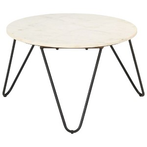 vidaXL Coffee Table White 25.6"x25.6"x16.5" Real Stone with Marble Texture - 1 of 4