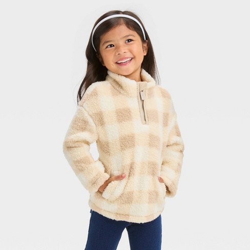 Toddler Girls' Checkered Quarter Zip-up Jacket - Cat & Jack™ Beige 2t ...