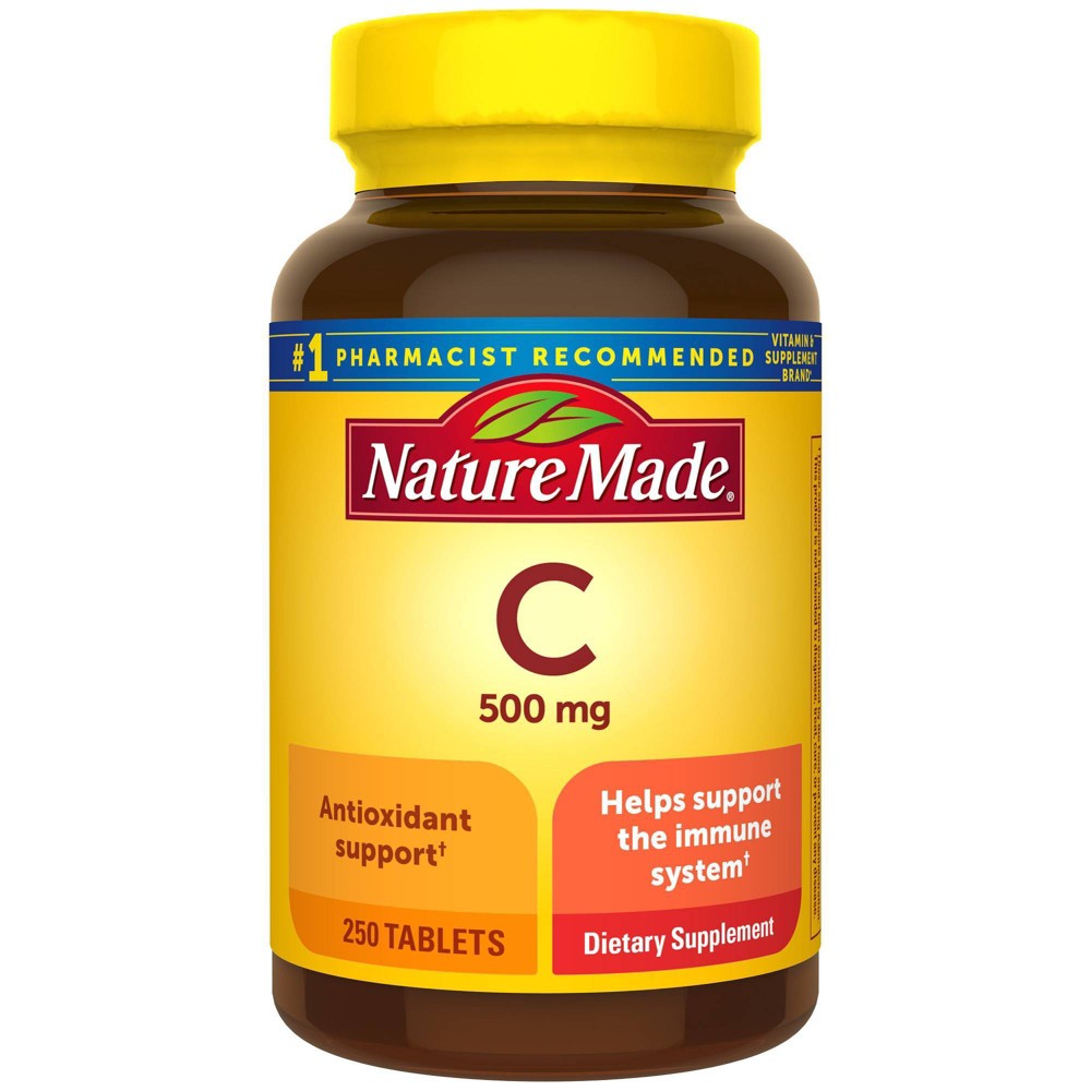 Nature Made Vitamin C 500 mg Tablets, 250 Count, for Immune Support, Gluten Free