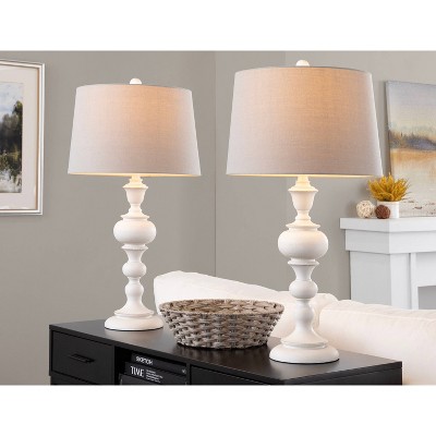 LumiSource (Set of 2) Morocco 30" Farmhouse Poly Table Lamps Distressed Off-White Polyresin with Soft Gray Linen Shade from Grandview Gallery