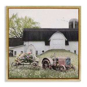 Stupell Industries Floral Tractor in Farmhouse Field Floating Frame Canvas Art - 1 of 4