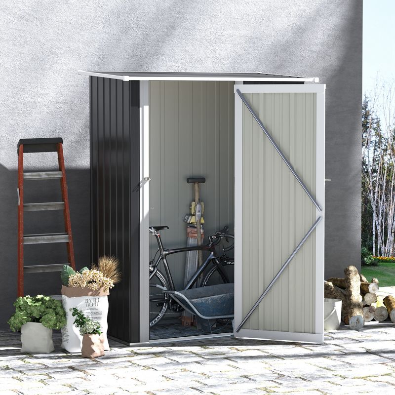 Outsunny 5' x 3' Metal Garden Storage Shed Tool house with Lockable Door for Backyard, Patio, Lawn, 4 of 8