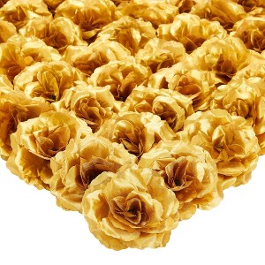Bright Creations 50 Pack Gold Roses Artificial Flowers Bulk, 3 Inch Silk Gold Faux Flowers for Centerpiece Table Decorations - 1 of 4