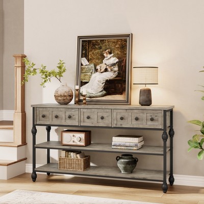 Console Sofa Table 53", Entryway Table with 3 Drawers, 3 Tier Sofa Table, Open Shelf Couch Table