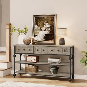 Console Sofa Table 53", Entryway Table with 3 Drawers, 3 Tier Sofa Table, Open Shelf Couch Table - 1 of 4