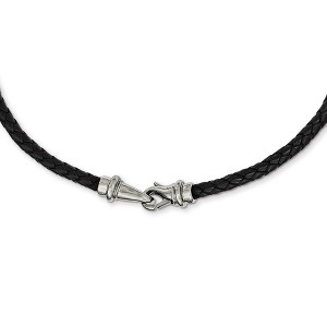 Black Bow Jewelry 5mm Woven Black Leather Stainless Steel Cord Chain Necklace, 19.5 Inch - 1 of 4