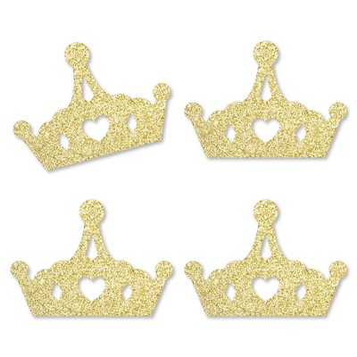 Big Dot of Happiness Gold Glitter Princess Crown - No-Mess Real Gold Glitter Cut-Outs - Princess Baby Shower or Birthday Party Confetti - Set of 24