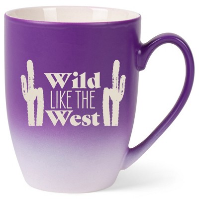 100 North Cactus Design 10 Ounce Purple and White Two Toned Ombre, Comfortably Fits Your Hands, Ceramic Tea Coffee Cup Mug, Wild Like The West
