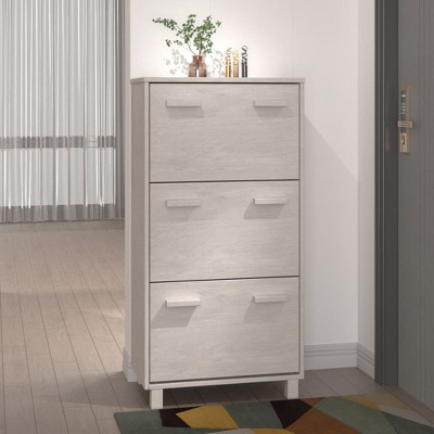 vidaXL Shoe Cabinet HAMAR White 23.4 in.x13.8 in.x46.1 in. Solid Wood Pine