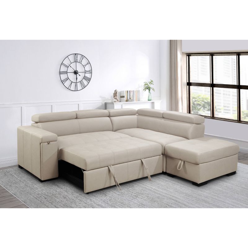 Mateo Fabric Storage Sectional with Pullout Bed Cream - Abbyson Living, 4 of 13