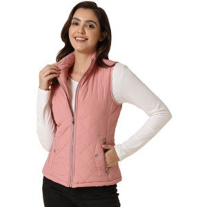 Allegra K Women's Stand Collar Lightweight Gilet Quilted Zip Vest - 1 of 4