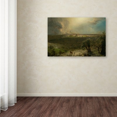 Jerusalem Landscape Framed Canvas Art in Dark Green and Beige