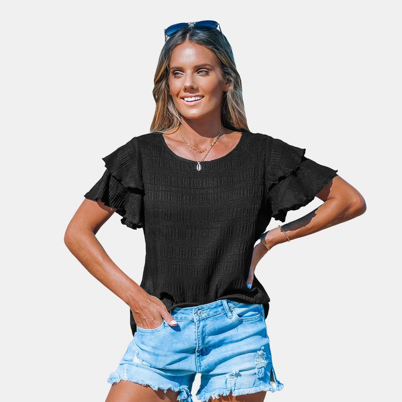 Women's Black Tiered Ruffle Sleeve Blouse - Cupshe, 1 of 6