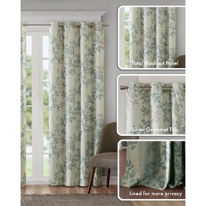 Printed Botanical Pattern Blackout Window Panel, Textured Poly Slub Fabric Panel for Luxurious Decor Style - 1 of 4