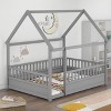 CAVINAS Full Size Wood Montessori Bed,Modern Floor Bed with House Roof Frame and Fence Guardrails,Toddler Bed for Bedroom - 2 of 4