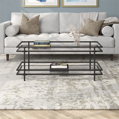 Blackened Bronze Rectangular Metal and Glass Coffee Table